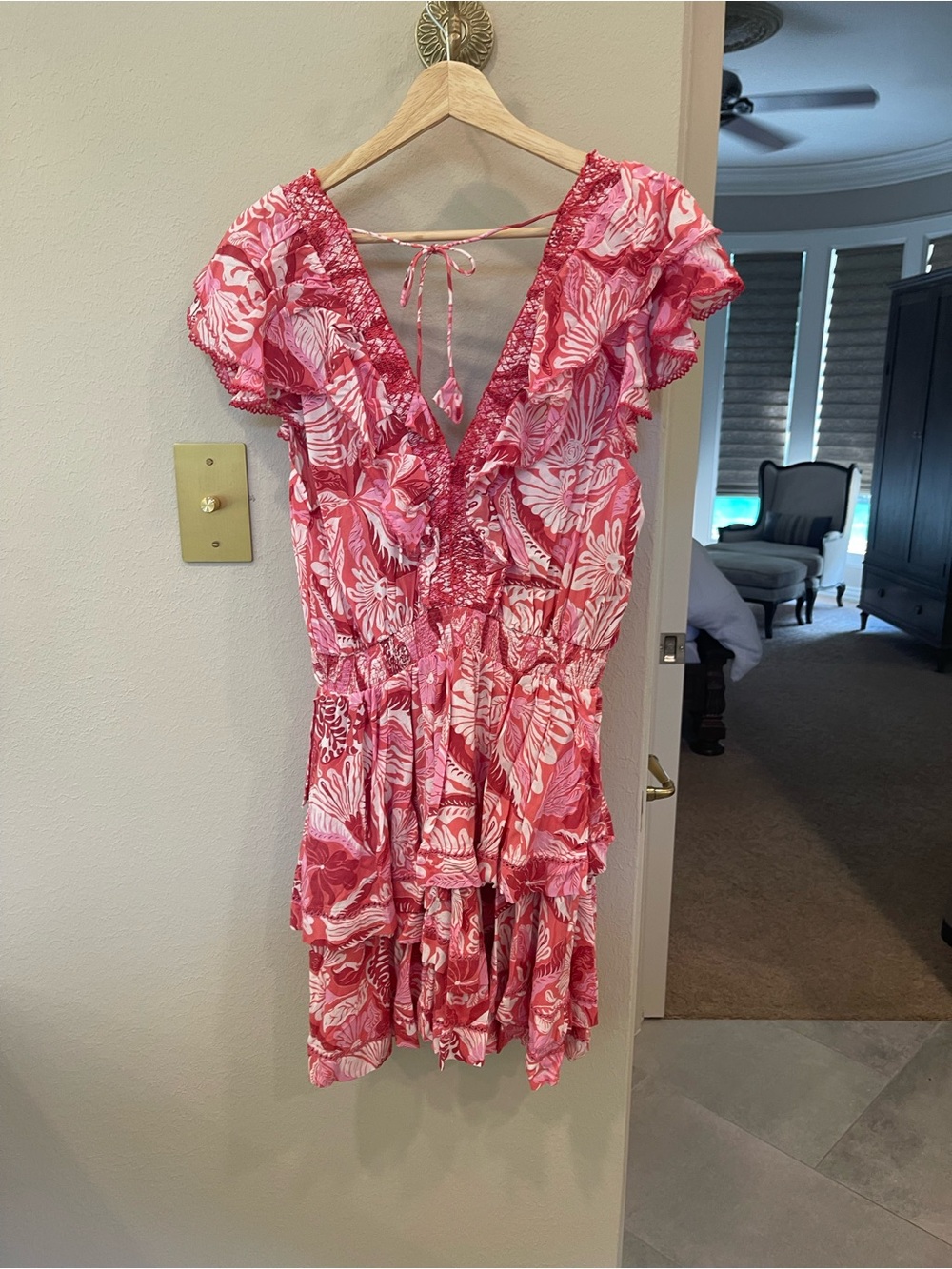 Poupette St. Barth Carol Mini Dress, NWT, SZ XL, in Pink Tiger Lilly - Picture 7 of 8